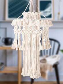 1PC Bohemian Style Tassel Pendant Decor Woven Rope Lampshade Cover Ceiling Light Fixture Decoration Charm Hanging Ornament For Living Room Bedroom Nursery Wedding Party Home Decor Accessory Handmade No Light Included - Ivory - View 9
