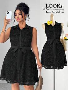 SHEIN Elenzya 优雅夏季女式连衣裙，采用大号梭织面料制成 - 黑色 - 查看 1