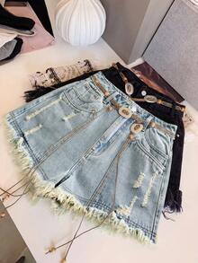 GlowEve 女士夏季休闲水洗做旧毛边牛仔短裤 - 藍色 - 查看 3