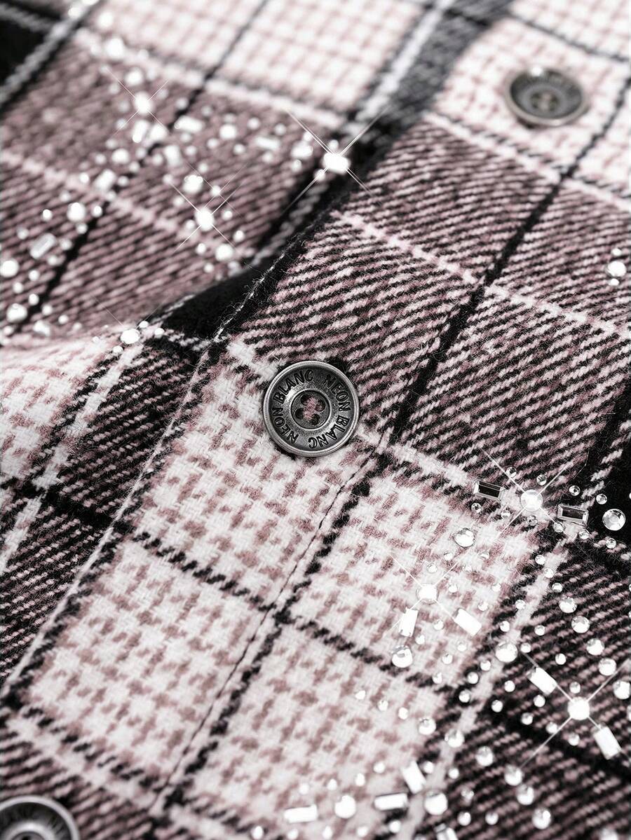 NEON BLANC 男士街头时尚编织水钻蜘蛛网格子短袖衬衫 - 淺粉色 - 查看 1