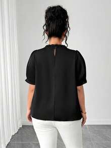 GlowEve CURVE Plus Size Women's Black Summer Elegant Dinner Shirt,Short-Sleeved French Temperament Workplace Light Sleeve Blouse Tops For Women - Black - View 2