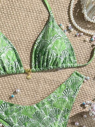  Swim Mod Summer 2 Pieces Swimsuit, Spaghetti Strap Random Print Top And High Cut Bottoms, Summer Beach Holiday Bikini Set Women Vacation Outfit Sets Women Beach Wear Womans Bikini Sets Palm Tree Bikini Womens Swimsuit 2 Piece