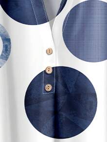 Rusticease 女士几何印花V领上衣和松紧腰阔腿裤两件套休闲套装 - 霧霾藍 - 查看 4