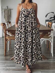 SHEIN VCAY Đầm slip dự tiệc thường ngày họa tiết da báo dành cho nữ cỡ lớn - Nhiều màu - Xem 2
