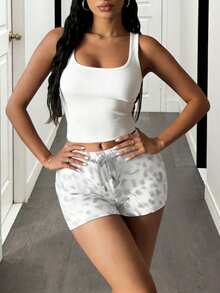 INAWLY Women's Casual Leopard Print Shorts, Summer - Grey - View 3