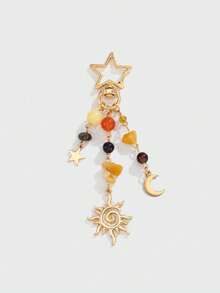 ROMWE Fairycore 1 Piece Bohemian Style Multi-Colored Crystal Beaded Tassel Keychain, Star, Moon And Sun Pendant Keychain, For Decoration, Bag Pendant, Gifts For Classmates, Friends And Family - Yellow Gold - View 5