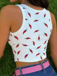 Rovax 女士修身圆领辣椒印花露脐上衣 - 彩色 - 查看 2