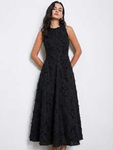 Aveloria Modichic New Arrival Elegant Commuter Style Cutout Decor Extra Long Flared Dress, Special Fabric - Black - View 5