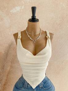 Soleia 女士度假扭结肩带吊带衫 - 杏色 - 查看 7