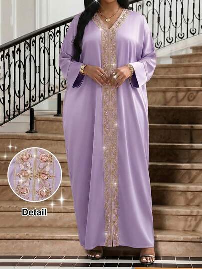 SHEIN Lady Vestido casual y de viaje con cuello en V para mujer de talla grande, adecuado para el verano