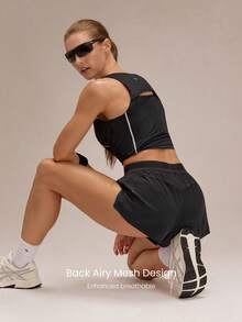 GLOWMODE 2.5'' VitalSwift High Energy Lightweight Quick-Dry Breathable Odor Control Side-Split Hem Low Waist Adjustable Waist Shorts Running Jogging Training Tennis Workout Gym Wear - Black - View 6