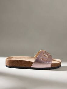 Solecia Pantofi de damă, papuci la modă cu talpă groasă, versatili, pentru primăvară și vară, pantofi de vacanță, pentru primăvară, primăvară, Paște și Crăciun - Aur roz - Vizualizare 2