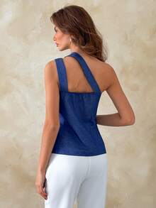 EURMUSE Women Lightweight Denim Look Fashion Vest - Blue - View 2