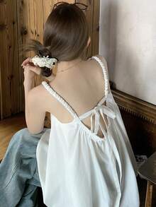 DAZY White Tie-Up Backless Camisole Top, Casual Beach/Holiday Style, Suitable For Music Festivals, Valentine's Day, Weddings - White - View 3