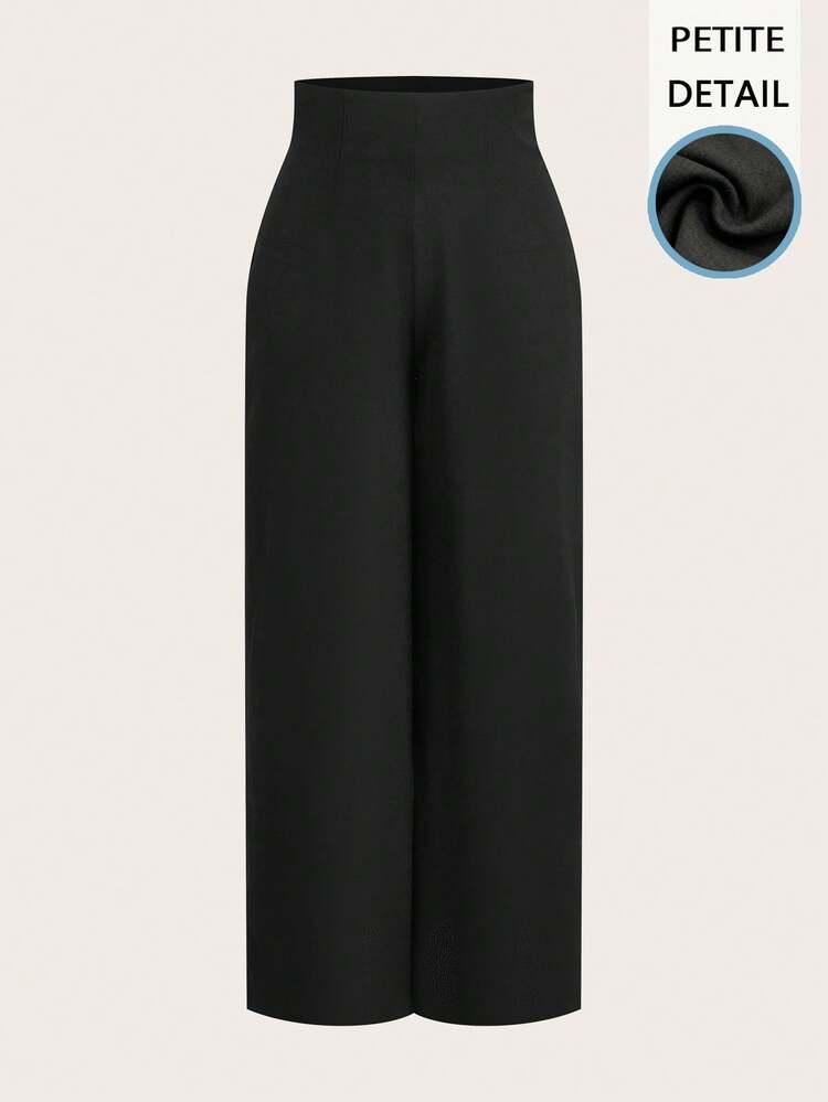 PETITE Pantalones anchos de cintura alta con textura, moda casual sencilla para la temporada de vuelta al colegio, estilo de dinero viejo para ir y venir - Negro 4 - Añade 6