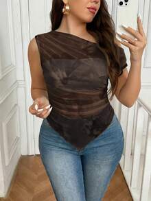 SHEIN Frenchy 优雅扎染热带花卉水彩印花休闲宽松衬衫，适合大码女性，夏季穿着 - 彩色 - 查看 5