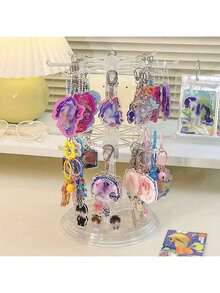 1pc Adjustable 2-Tier Rotating Key Holder Display Stand, Multifunctional Plastic Desktop Organizer Rack For Storing Keychains, Badges, Jewelry, Necklaces, Bracelets And Accessories - Multipurpose Collection And Prize Rack, Ideal For Valentine's Day, Sun Protection, Travel And Back To School - Clear - View 2