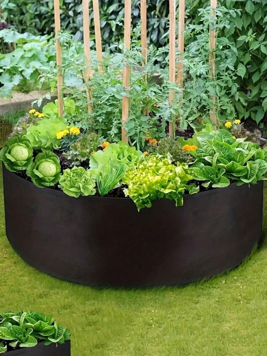1个加厚圆形布艺高架种植箱,户外植物种植箱,通风良好,适合阳台和屋顶种植蔬菜、香草、花卉和土豆。有大、中、小三种尺寸可选。 - 黑色 - 查看 1