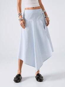 LYSMO 2026 New Arrive Minimalism Spring/Summer Women's Casual Striped Asymmetric Hem Skirt - Blue - View 4
