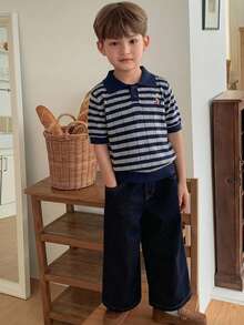 Dazy Kids 儿童秋季服装 男童条纹短袖毛衣 夏季 - 藏蓝色 - 查看 4