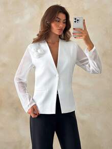 EURMUSE Women, Spring, Summer, Blazer, Weeding, Boho - White - View 4