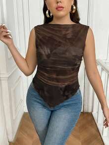 SHEIN Frenchy 优雅扎染热带花卉水彩印花休闲宽松衬衫，适合大码女性，夏季穿着 - 彩色 - 查看 7