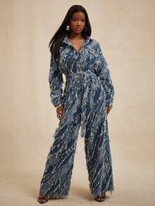 NYA SZN Bộ áo liền quần denim phong cách đường phố thời trang dành cho nữ - Rửa trung bình - Xem 4