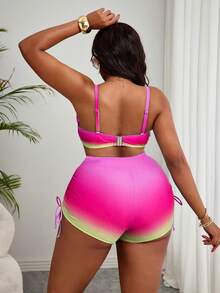 Slaydiva Bộ bikini cỡ lớn dành cho nữ, gồm áo bikini có gọng, họa tiết chuyển màu, dây buộc và quần bơi bốn góc có dây rút bên hông, thích hợp đi biển. - Nhiều màu - Xem 2