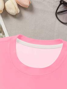 Camiseta casual versátil de manga corta y cuello redondo con estampado floral para niña preadolescente - Multicolor - Ver 5