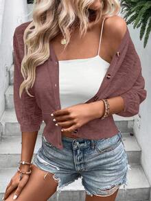 EMERY ROSE Women's Solid Color Minimalist Casual Long Sleeve Cardigan - Rust Brown - View 3
