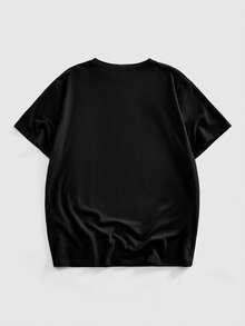 ROMWE MEN Goth Men's Letter Print Henley Neck Short Sleeve Casual T-Shirt - Black - View 3