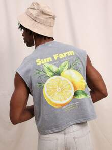 SUMWON Débardeur ajusté pour hommes avec imprimé graphique vintage de citron, de ferme ensoleillée et de fruits tropicaux. T-shirt sans manches d'été - Gris - Voir 2