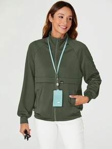 TaskEZ Raglan Sleeve Casual Scrub Uniform Jacket - Army Green - View 4