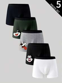 5pcs/Pack Tween Boy Casual Comfortable Cartoon Pattern Boxer Briefs - Multicolor - View 1