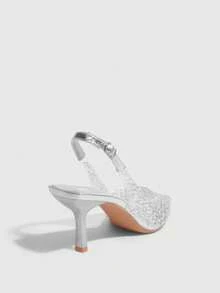CUCCOO SZL Spitz zulaufende Riemchen High Heel Sandalen, transparent silberne Glas-Strass-Verzierung, formelle Abend- Braut- Hochzeitsfeier Schuhe - Silber - Übersicht 10