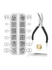 Bộ 1200 chiếc khoen nối kim loại, phụ kiện làm trang sức, dụng cụ sửa chữa, đồ thủ công tự làm, hộp đựng. - Nhiều màu - Xem 12