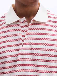 SUMWON Camisa polo de manga corta a rayas para hombre con botones y cuello clásico para uso casual en verano - Rojo - Ver 3
