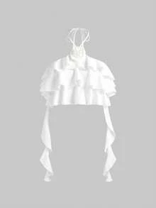 ROMWE Avant 女士度假风多层荷叶边花卉吊带露背吊带衫 - 白色 - 查看 4