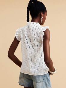 Travachic Woven Embroidered Mesh Elegant Sexy Casual Top For Women Golf White Summer - White - View 2