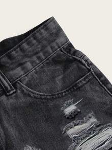 Breezaya Women's Pocketed Button Distressed Frayed Hem Casual Everyday Denim Shorts - Black and White - View 5