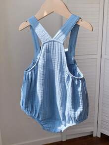 SHEIN Baby Boy Textured Soft Romper, Versatile & Comfortable, Suitable For Summer - Blue - View 2