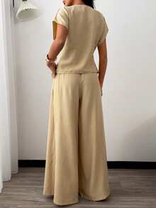 Women Two Pieces Vest And Pant Suit Sets - Beige - View 2