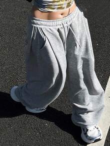 Dazy Plus 宽松针织卫衣和抽绳长裤套装，四季皆宜 - 淺灰色 - 查看 4