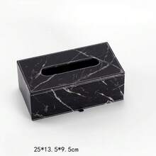 1个黑色大理石纹PU皮革纸巾盒套，白色缝线，适用于汽车/家居浴室装饰，秋季装饰，返校季装饰 - 黑與白 - 查看 2