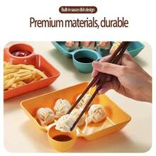 1个/4个可重复使用的方形餐盘，带分隔酱汁设计，适用于盛放饺子、寿司、薯片、甜点和派对食物 - 彩色 - 查看 8