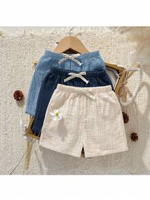 Loomiva 3pcs Baby Boy Elastic Waist Pants Set With Decorative Ribbon, Comfortable & Versatile - Multicolor - View 5