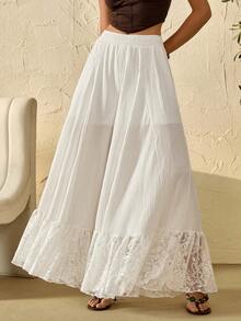 Bóhologie Nữ, Xuân Hè, Thanh lịch, Phong cách Boho, Kỳ nghỉ, Lãng mạn, Dáng suông, Ống rộng, Buộc dây, Thắt lưng co giãn - trắng - Xem 6