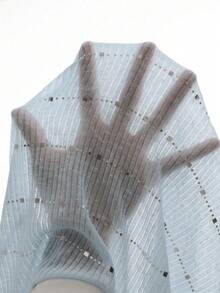 Airaco 女士休闲亮片装饰长袖T恤，适合春秋季穿着 - 淺藍色 - 查看 8