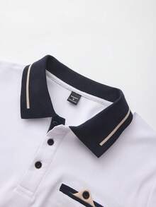 Manfinity Homme 男士半開襟插肩袖短袖休閒 Polo 衫，夏季，正式 - 白色 - 查看 3