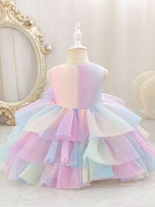 Glamorique Kids Robe de princesse en tulle pour filles, jupe bouffante, robe de demoiselle d'honneur pour anniversaire, costume de danse pour enfants - Rose bonbon - Voir 3